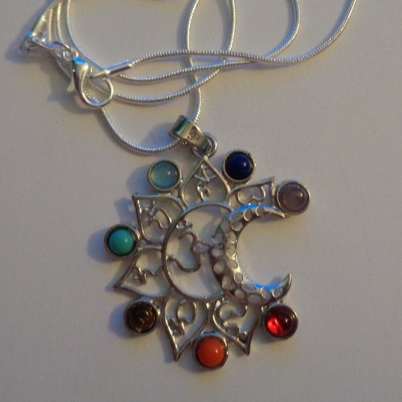Chakra ohm Moon Necklace Gemstone Chakra Pendant - Picture 3 of 8